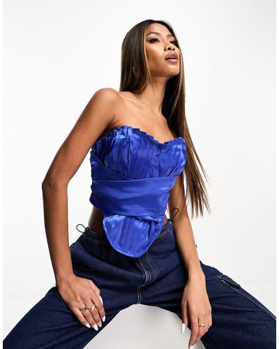 Naanaa Top corset plissé en satin - foncé - Bleu