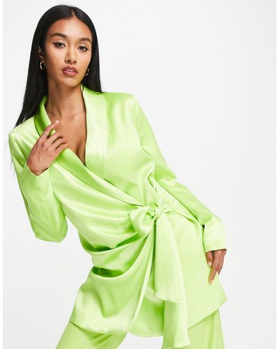 River Island Satin Belted Blazer Dress - Green