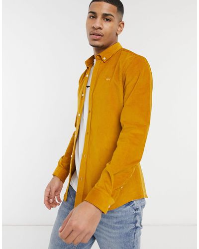 River Island Slim Fit Cord Shirt - Yellow