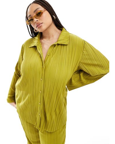 ONLY Camisa verde plisada exclusiva - Amarillo