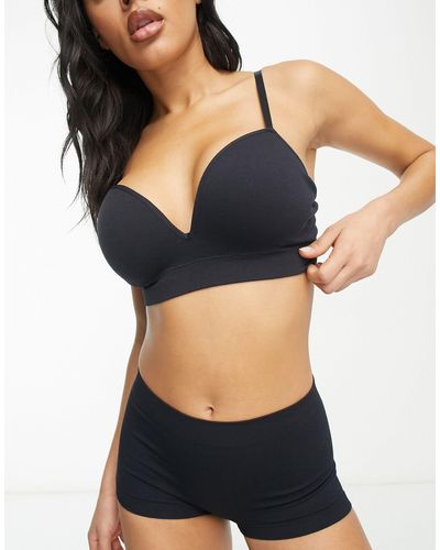 Lindex Brassière nera a coste leggermente imbottita con scollo profondo senza cuciture - Blu