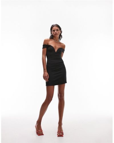 TOPSHOP Premium V Front Detail Bandeau Mini Dress - Black