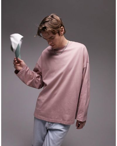 TOPMAN T-shirt oversize a maniche lunghe pesante color polvere - Rosa
