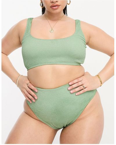 ASOS Asos Design Curve - Mix En Match - Gekreukt Hoogopgesneden Bikinibroekje Met Hoge Taille - Groen