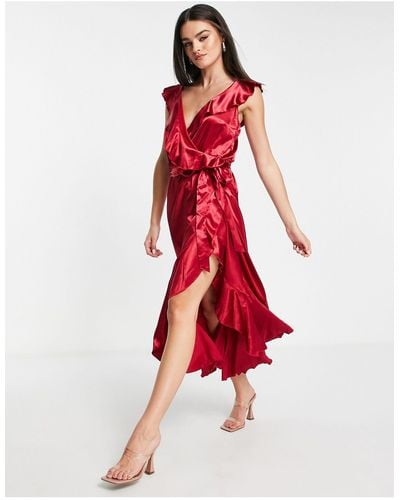 Little Mistress Frill Wrap Dress - Red