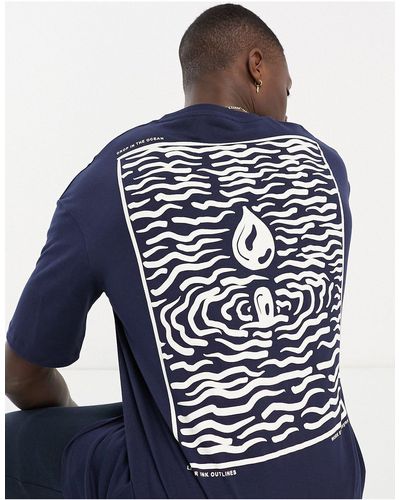 SELECTED Oversized T-shirt With Wave Back Print - Blue