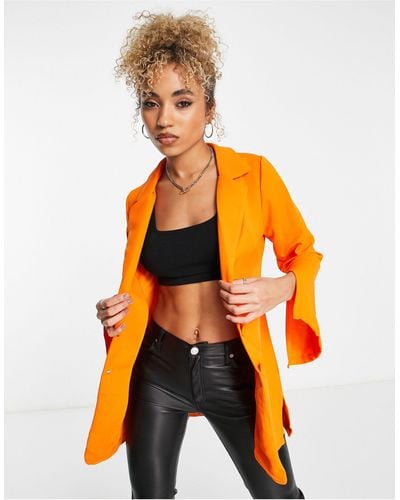 Rebellious Fashion Blazer Met Lange Pasvorm - Oranje