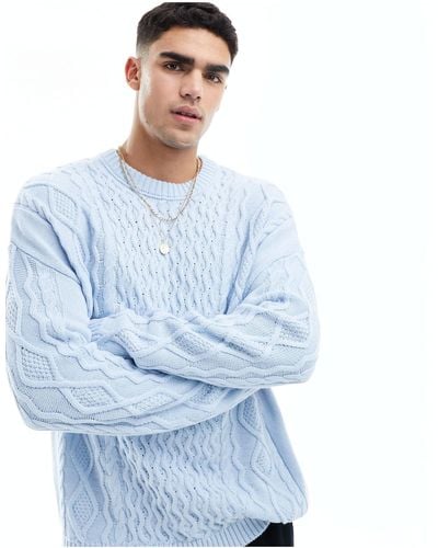 ASOS Oversized Slouchy Cable Knit Sweater - Blue