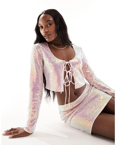 Aria Cove Sequin Tie Front Top Co-ord - Pink