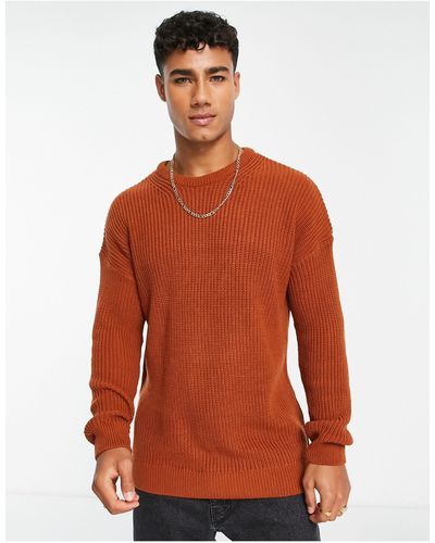 New Look Relaxed Fit Knit Fisherman Sweater - Orange