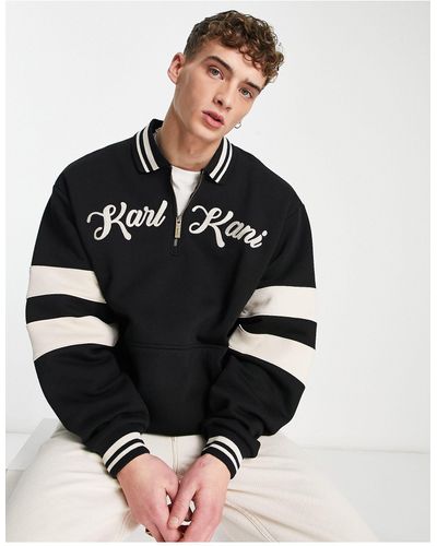 Karlkani Sweater Met Geschreven Logo En Korte Rits - Zwart
