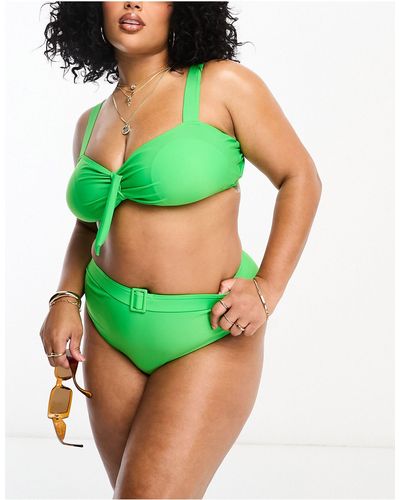 Brave Soul Plus Belted Bikini Bottoms - Green