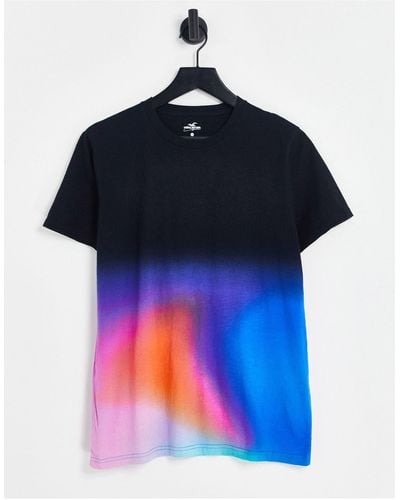 Hollister T-shirt a maniche corte con logo e lavaggio stile nuvola, colore blu - Nero