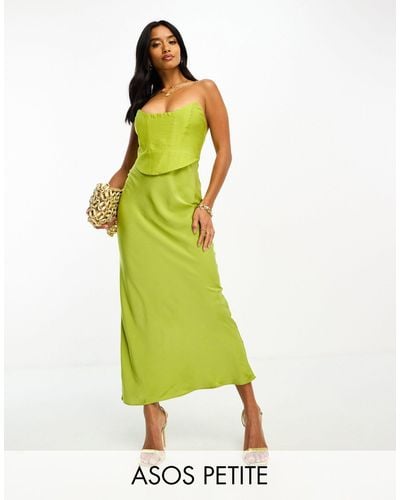 ASOS Asos Design Petite Bandeau Contrast Fabric Slip Maxi Dress With Corset Detail - Green