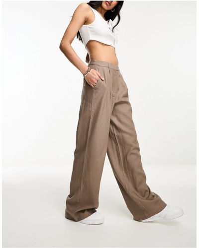 NA-KD Pantalon ample en lin à taille haute - marron - Blanc
