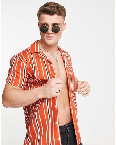 SELECTED – hemd mit reverskragen und vertikalem streifendesign - Orange