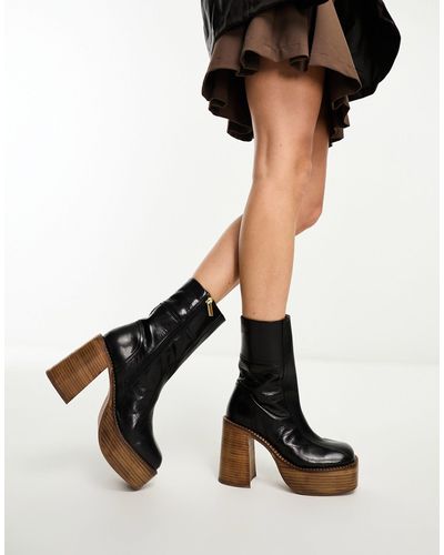 ASOS Romeo Leather Platform Boots - Black