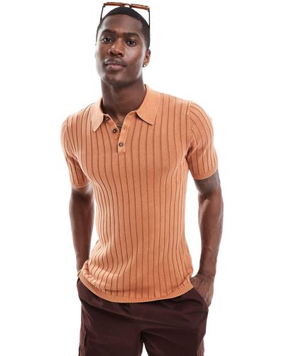 ASOS Muscle Knitted Wide Rib Polo - Multicolour
