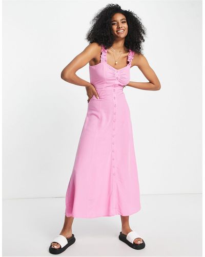 Vila Cami Maxi Dress With Button Front - Pink