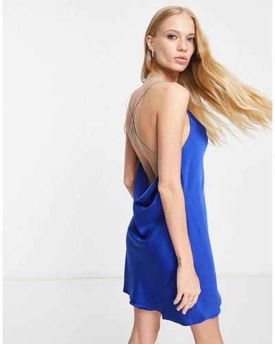 ONLY Satin Mini Dress With Diamonte Straps - Blue