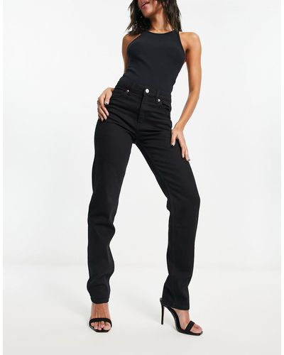 Monki Lumi - jean droit à taille mi-haute en tissu stretch confortable - Noir