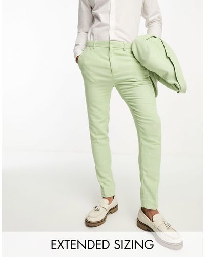 ASOS Wedding Super Skinny Wool Mix Puppytooth Suit Pants - Green