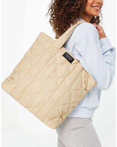 Stradivarius Recycled Polyester Quilted Tote Bag - Natural