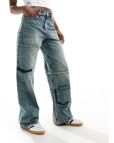 Bershka Vintage Pocket Detail baggy Jeans - Blue