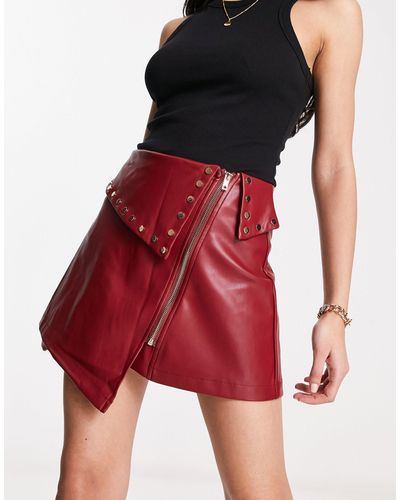ASOS Faux Leather Mini Skirt With Stud Details - Red