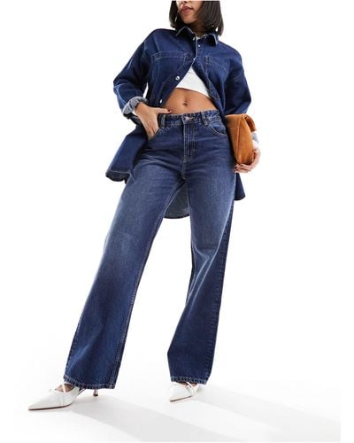 Bershka Jeans a fondo ampio e vita alta anni '90 lavaggio indaco - Blu