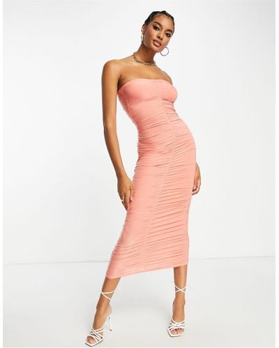 River Island Ruched Bandeau Midi Dress - Pink