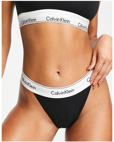 Calvin Klein Modern Cotton High Leg String Thong - Black