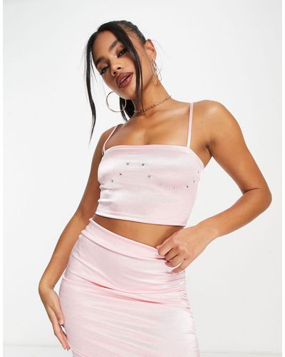 AsYou Stretch Satin Hot Fix Detail Cami Top Co-ord - Pink