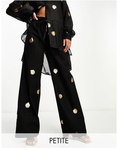 Never Fully Dressed Petite - pantalon d'ensemble ample à coquillages métallisés - Noir