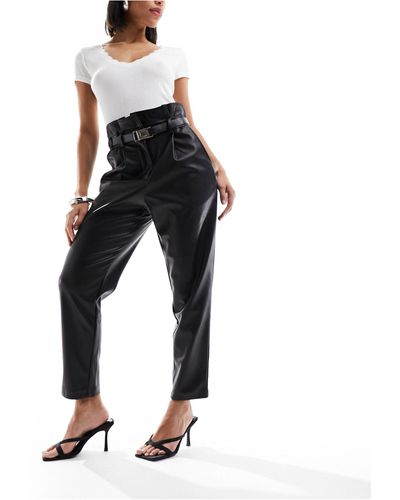River Island Faux Leather Paperbag Trousers - Black