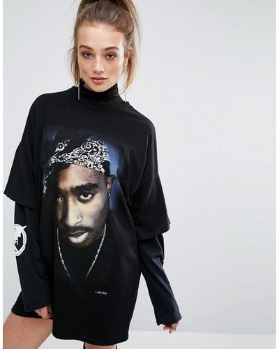 PrettyLittleThing Tupac T-shirt Dress - Black