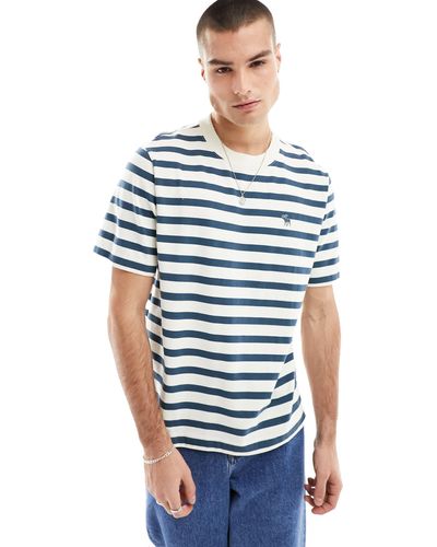 Abercrombie & Fitch – gestreiftes t-shirt aus schwerem stoff - Blau