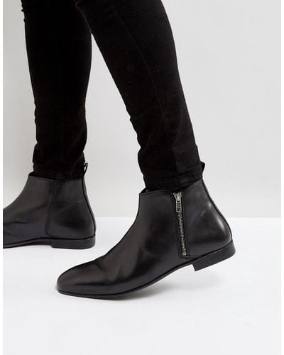 Frank Wright Side Zip Chelsea Boots Black Leather