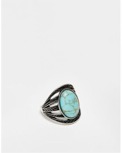 ASOS Asos Design Curve - Brede Ring Met Imitatie-turquoise Steen - Wit