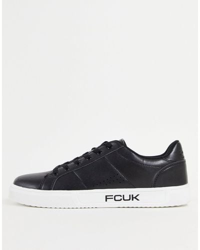 French Connection Faux Leather Lace Up Trainers - Black