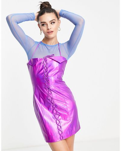 Annorlunda Lattice Detail Mesh Underlay Dress - Purple