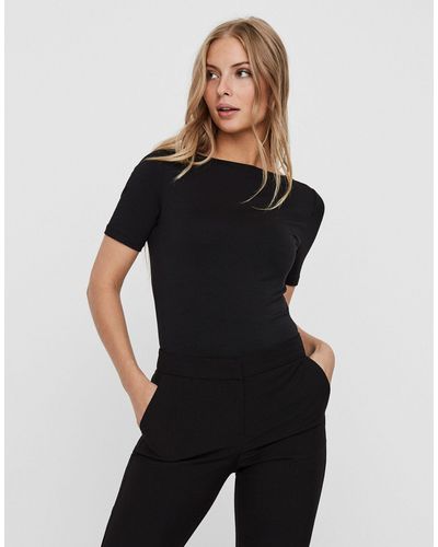 Vero Moda Basic Stretch T-Shirt mit U-Boot-Ausschnitt VMPANDA 5368 in Schwarz-2