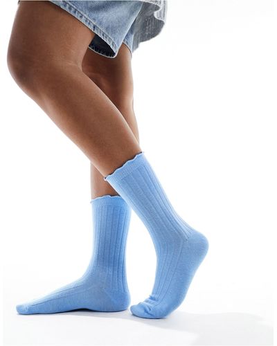 Vero Moda Ribbed Frill Socks - Blue
