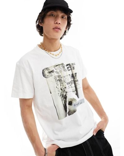 G-Star RAW Eighty nine - t-shirt oversize à manches longues à imprimé devant - Blanc