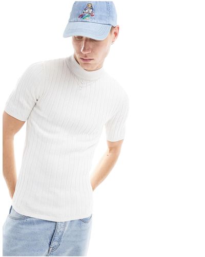 ASOS T-shirt col roulé moulant en maille côtelée - Blanc