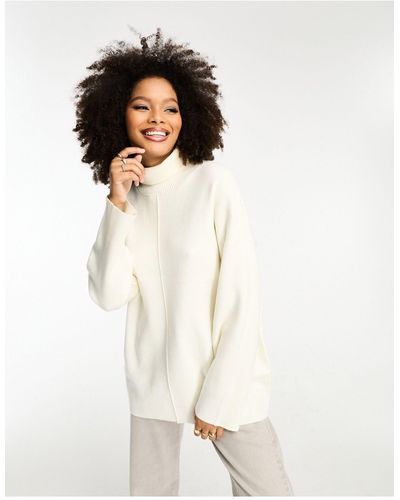 Object Super Soft Longline High Neck Sweater With Seam Detail - White