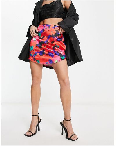 ASOS Satin Mini Skirt With Curved Hem - Red