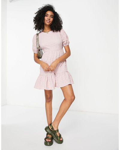 River Island Textured Puff Sleeve Mini Skater Dress - Pink