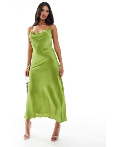 New Look Cowl Neck Satin Midi Dress - Green