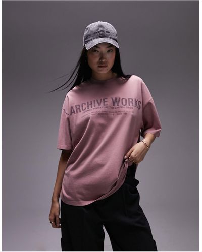 TOPSHOP Graphic Archive Works Oversized Tee - Pink